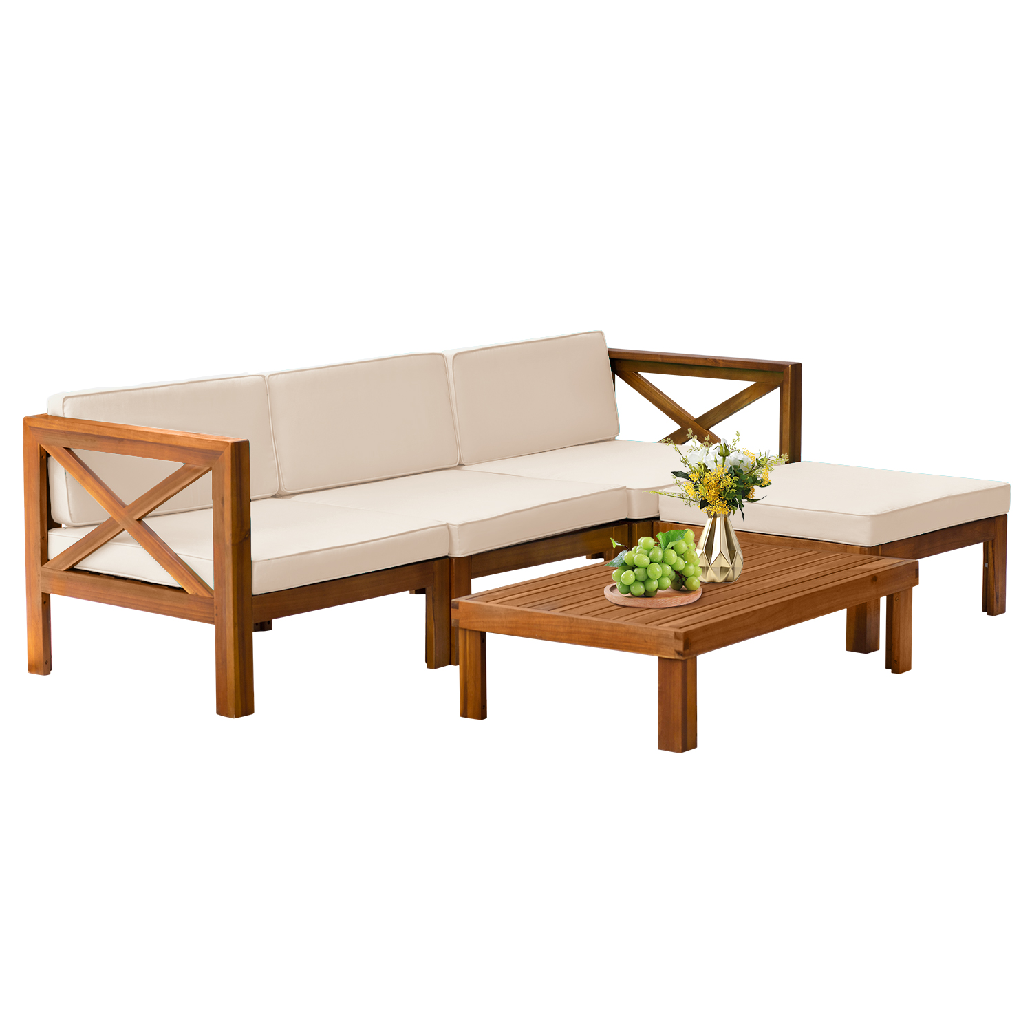 5Piece Acacia Wood Outdoor Sofa Set Patio Bistro Set Furniture Outdoor