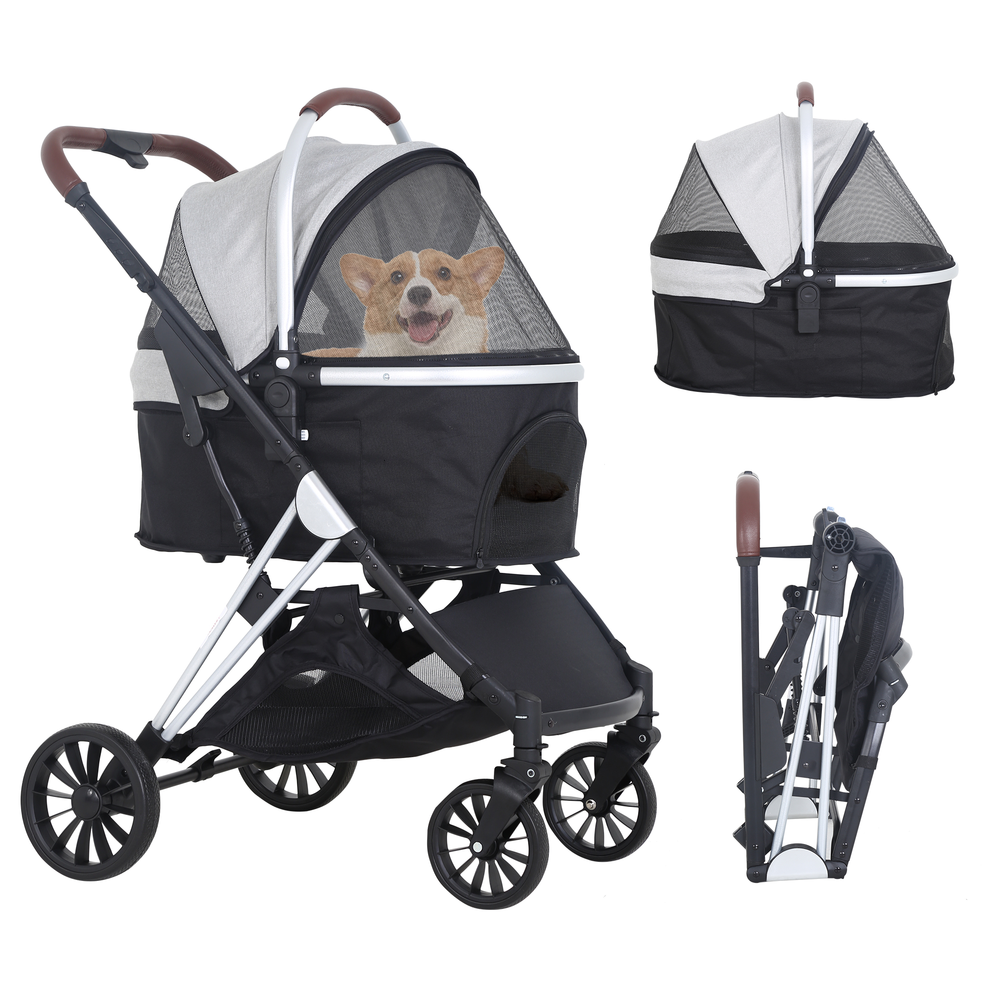 BestPet Pet Stroller Premium 3in1 Multifunction 4 wheels Dog Cat